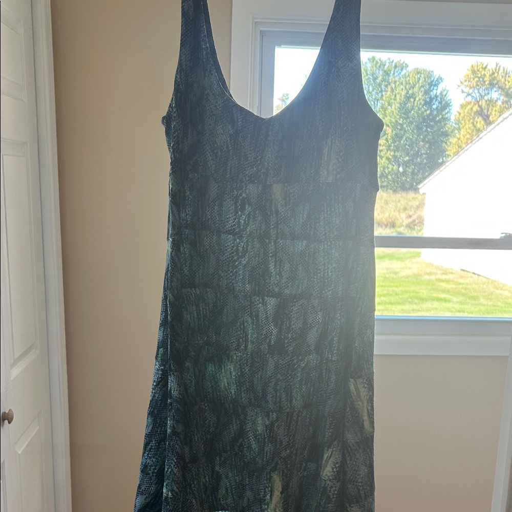 Connected Apparel Teal Patterned Midi Dress